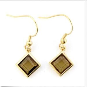 Vintage Gold Smoky Topaz Art Deco Earrings Brown Cubic Zirconia Simulated Plated